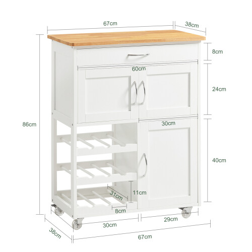 SoBuy Κινητό Καρότσι Κουζίνας FKW45-WN Λευκό 67x86x38cm 2