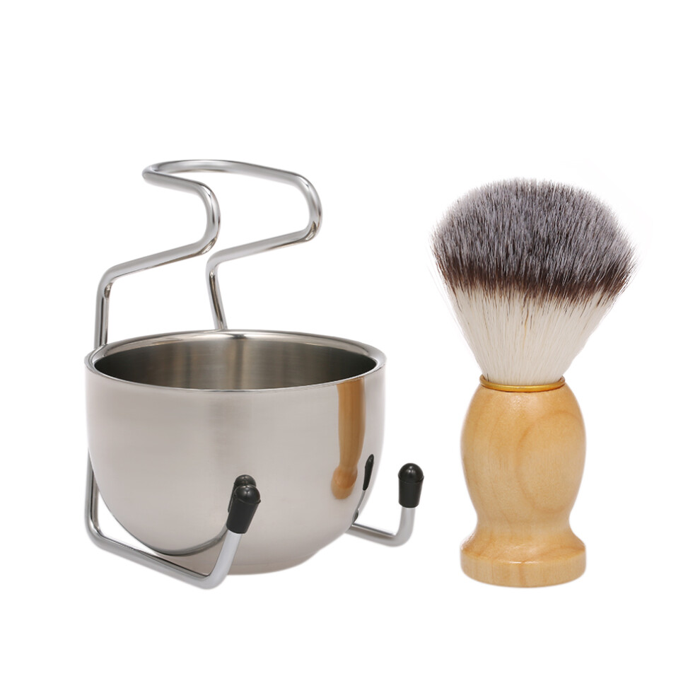 Silver Male Shaving Set With Brush, Soap Bowl & Stand - Stainless Steel,