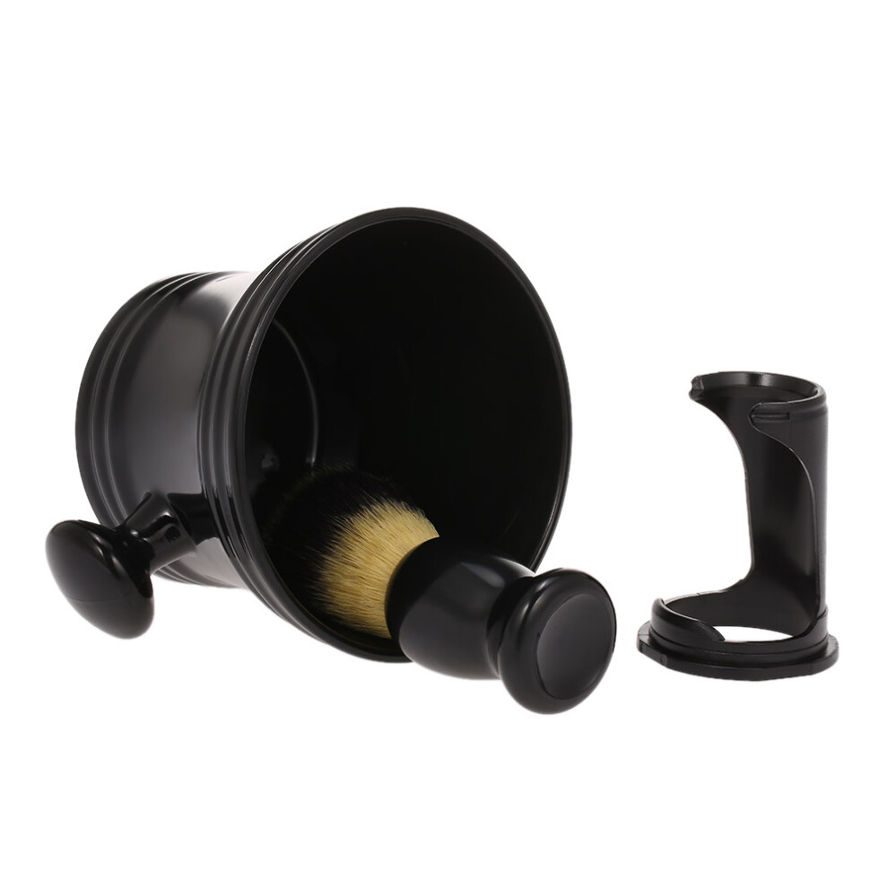 Black Men's Wet Shaving Kit With Brush, Soap Bowl & Stand