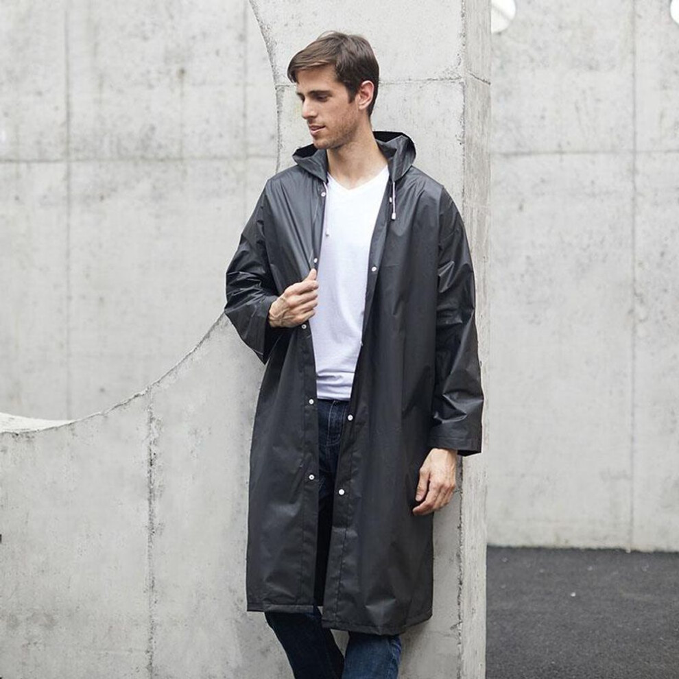(black, One Size) Hooded Ponchos Transparent Raincoat Eva Women Men Outdoor Travel Rain Cover Waterproof Camping