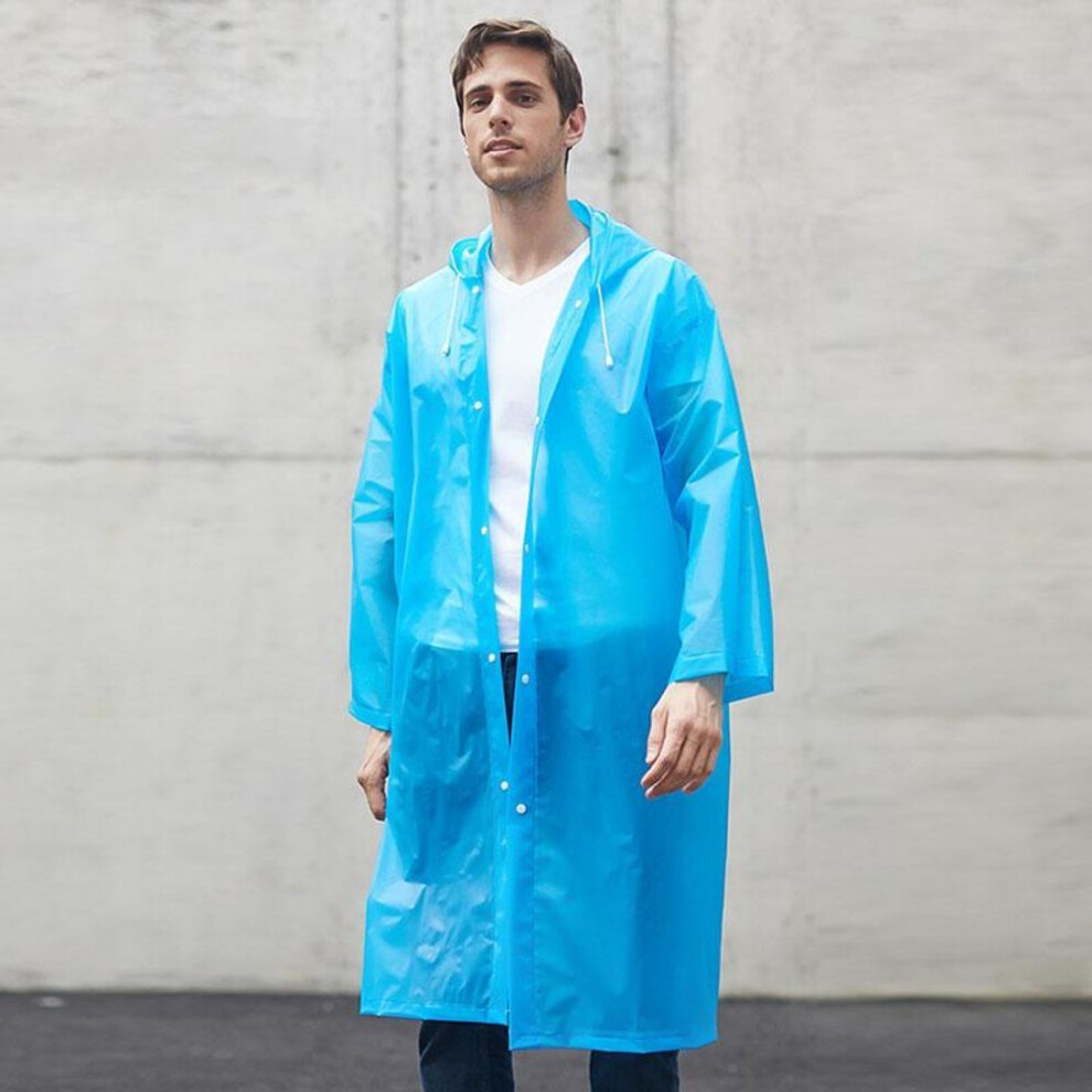 (blue, One Size) Hooded Ponchos Transparent Raincoat Eva Women Men Outdoor Travel Rain Cover Waterproof Camping