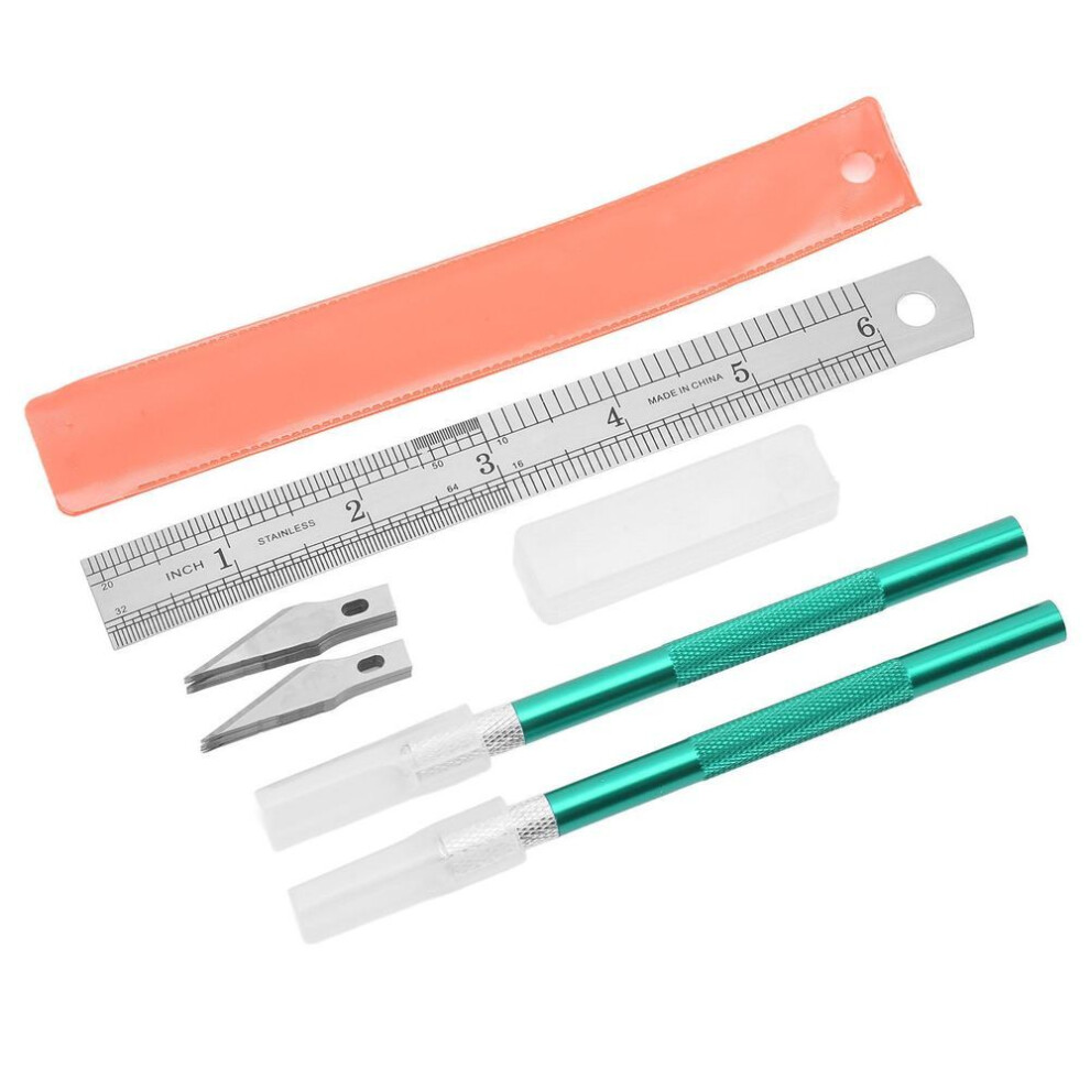 (green) Exacto Knife Set Decoupage Art Stereotype Ruler 20 Blades Diy Hand Account Art Craft Carving Tool