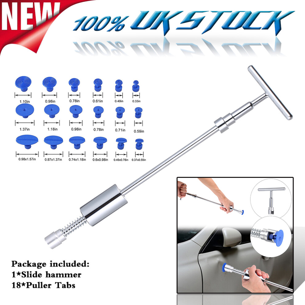 Dent Puller Kit with 18 Blue Sucker Tabs, Glue Sticks, Slide Hammer-image-OPC-PJ765HQ-NEW
