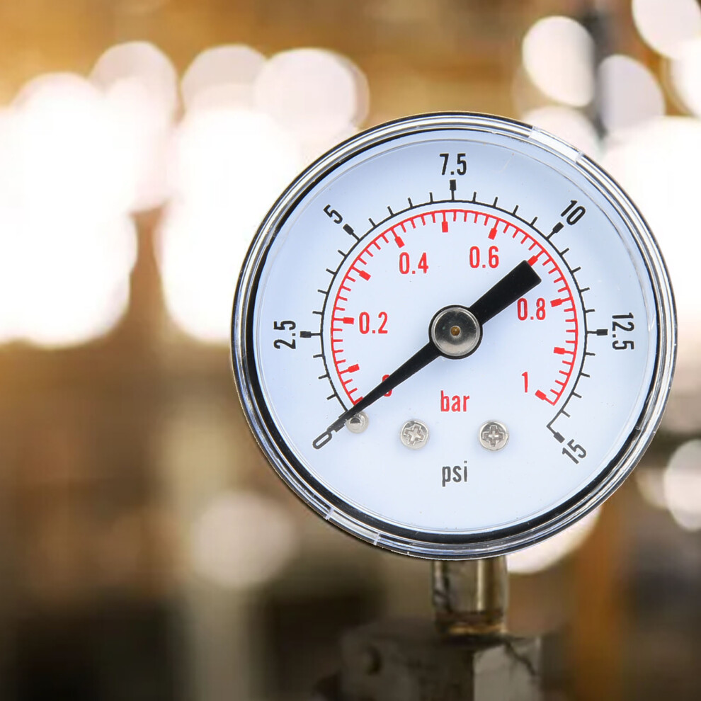 Mechanical Pressure Gauge 0-15Psi 0-1Bar 1/8 Bspt Back Mount Air Water Oil Uk 9311330138549