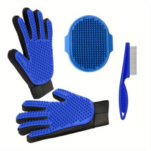 4pcs Komplett Haustier Haarpfeiler, Haustier Haarpfeiler, Hunde Haarentfernung Handschuhpinsel, Silikonmassagepinsel und Haustier Haarkamm