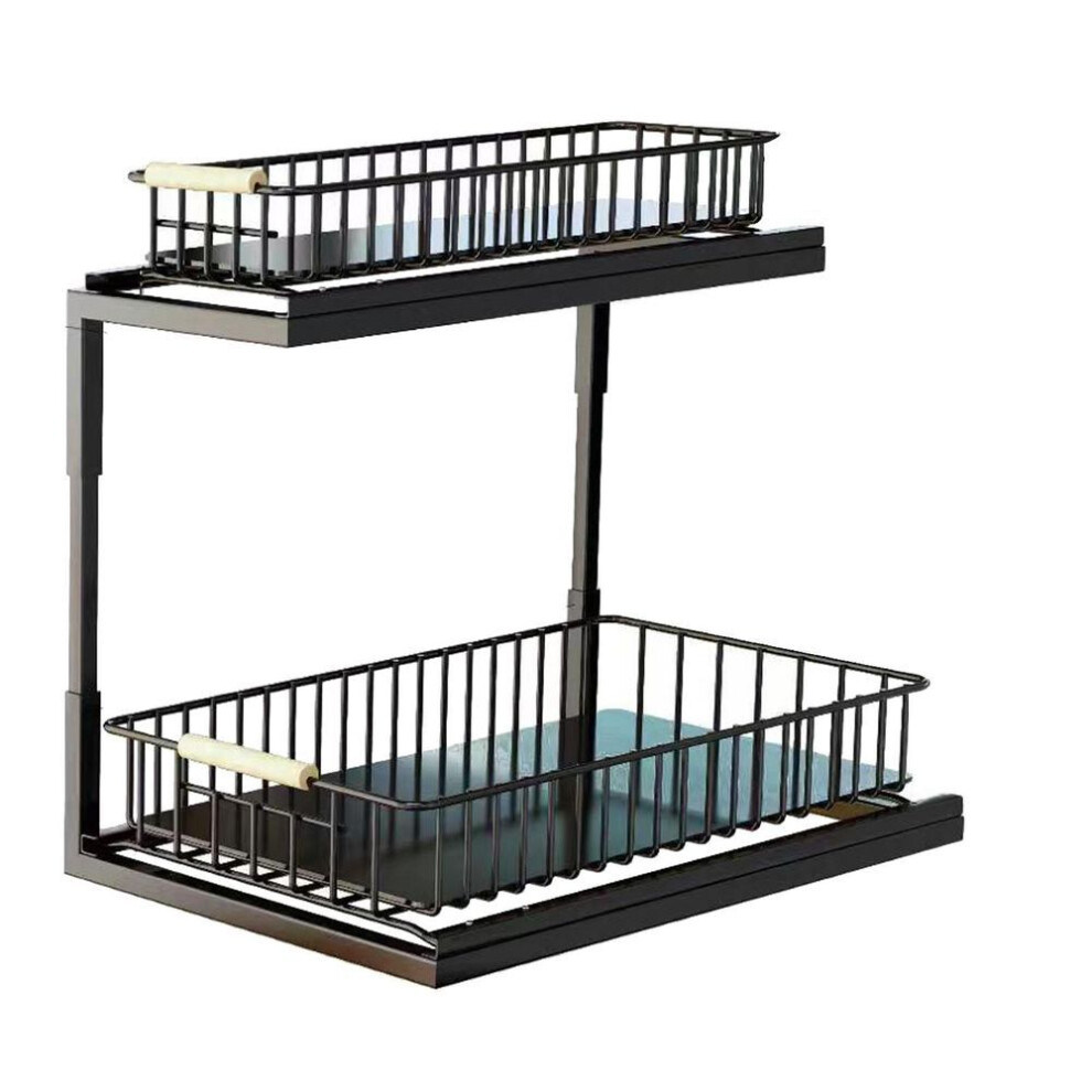 (Black) Under Sink Cabinet Shelf Multifunctional Slide Out Double Layer Spice Drawer Storage Sink Shelf For