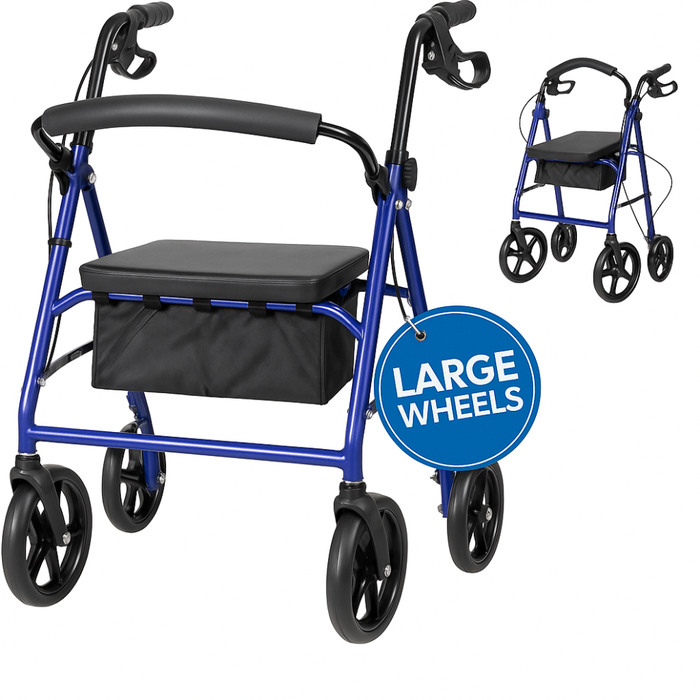 MOBIWALK 4 Wheeled Rollator with Seat Folding Walking Frame (Blue)