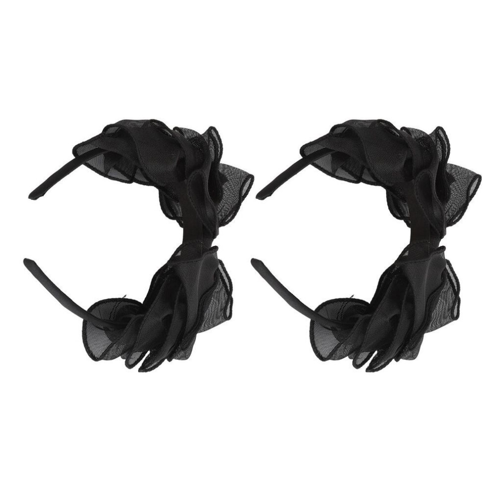 2pcs Black Mesh Bow Headband Fashionable Comfortable Princess Bow Headband For Women Bow Hairband