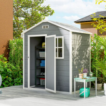 Outsunny 6 x 4ft Resin Garden Shed with Floor and Window, Grey