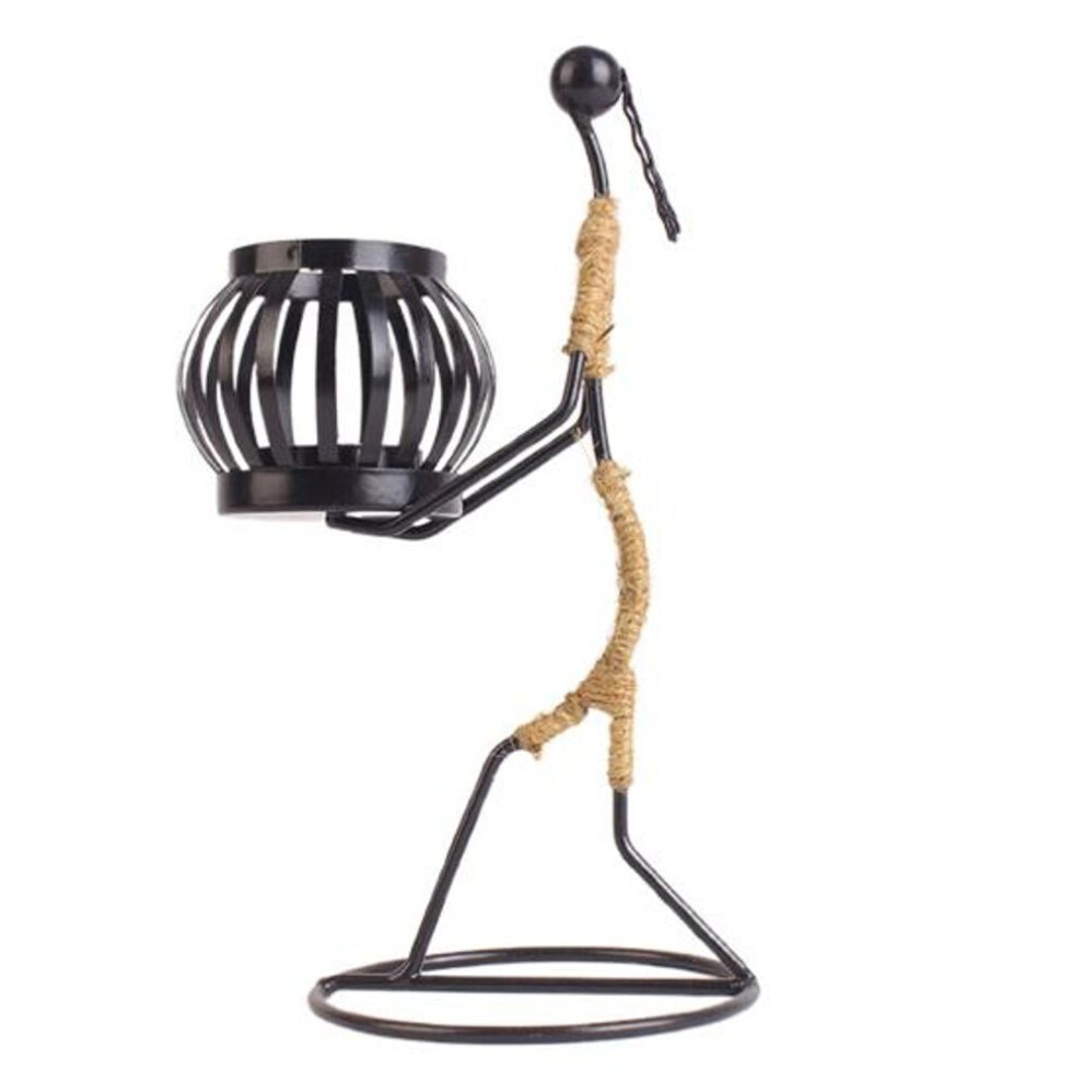 (C) Metal Candle Holder Handmade Human Shape Candle Holder Iron Art Figure Tea