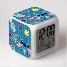 Stitch Anime LED Digital Alarm Clock for Girls - Cute Size, 8cm,3 inch, 7 Colors Change, Temperature, Perfect for Girls Bedroom(13)