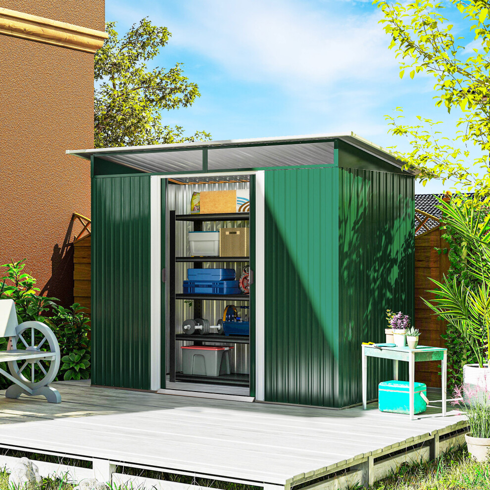 Outsunny Garden Shed Outdoor Storage Tool Organizer W/ Double Sliding Door