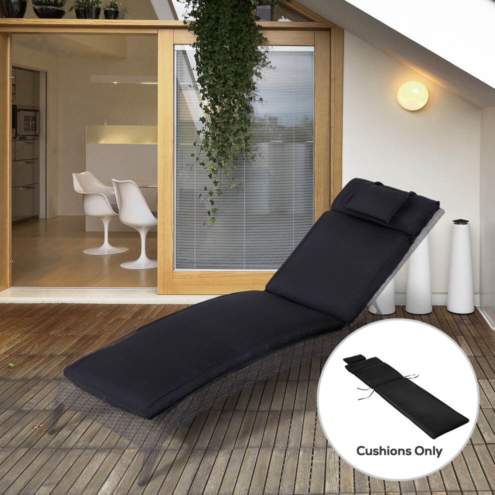 Outsunny Garden Sun Lounger Cushion Only, Recliner Pad With Pillow, Black