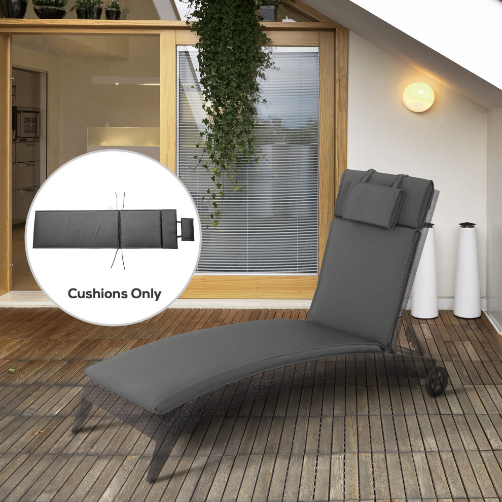 Outsunny Garden Sun Lounger Cushion Only, Recliner Pad With Pillow Grey
