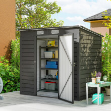 Outsunny 6.3 x 4.3FT Galvanised Metal Garden Shed with Lockable Door, Grey