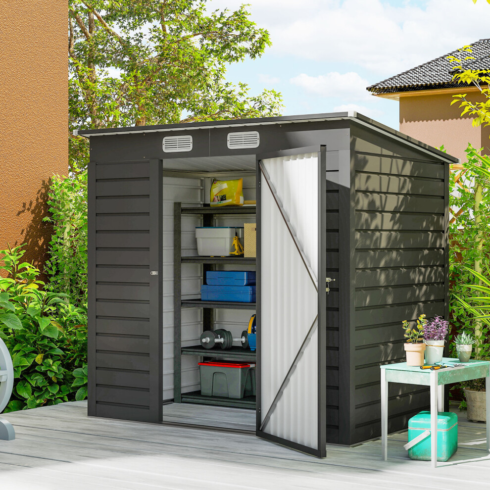 Outsunny 6.3 X 4.3Ft Galvanised Metal Garden Shed With Lockable Door, Grey