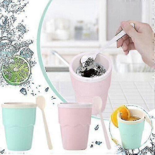 (Green) Slushy Maker Cup With Spoon, Quick Frozen Smoothies Magic Cup, Homemade Protable Smoothie Mug