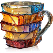 2025 3D Painted Book Mug: Stacked Bookshelf Glass Cup for Hot & Cold Drinks, Heat-Resistant Borosilicate, Perfect Gift for Book Lovers