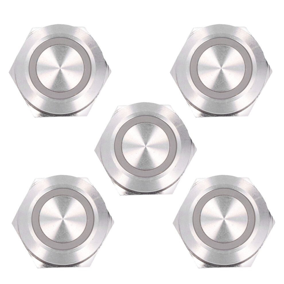 5Pcs Waterproof Metal Push Button Switch 19Mm Dc3-6V White 7651330140763