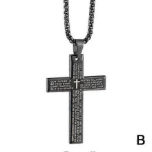 (Black) Cross Pendant Necklace for Men Stainless Steel Lord's Prayer Bible Chain