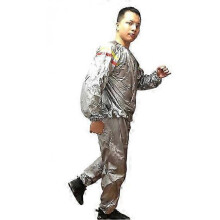 (XL, Silver.red.and.yellow.stripes) Sweat Suit PVC Sauna Suit Fitness Suit Thick 0 1mm Sweat Suit for Men and Women