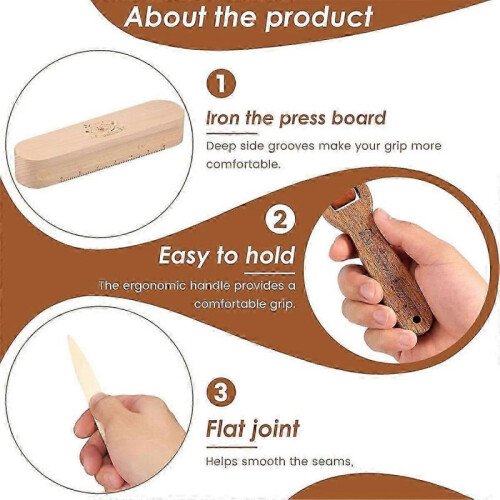 3Pcs Beechwood Tailors Clappers,Seam Roller Beech Board Set, Wooden Sewing Quilting Tools, Seam Tool 1