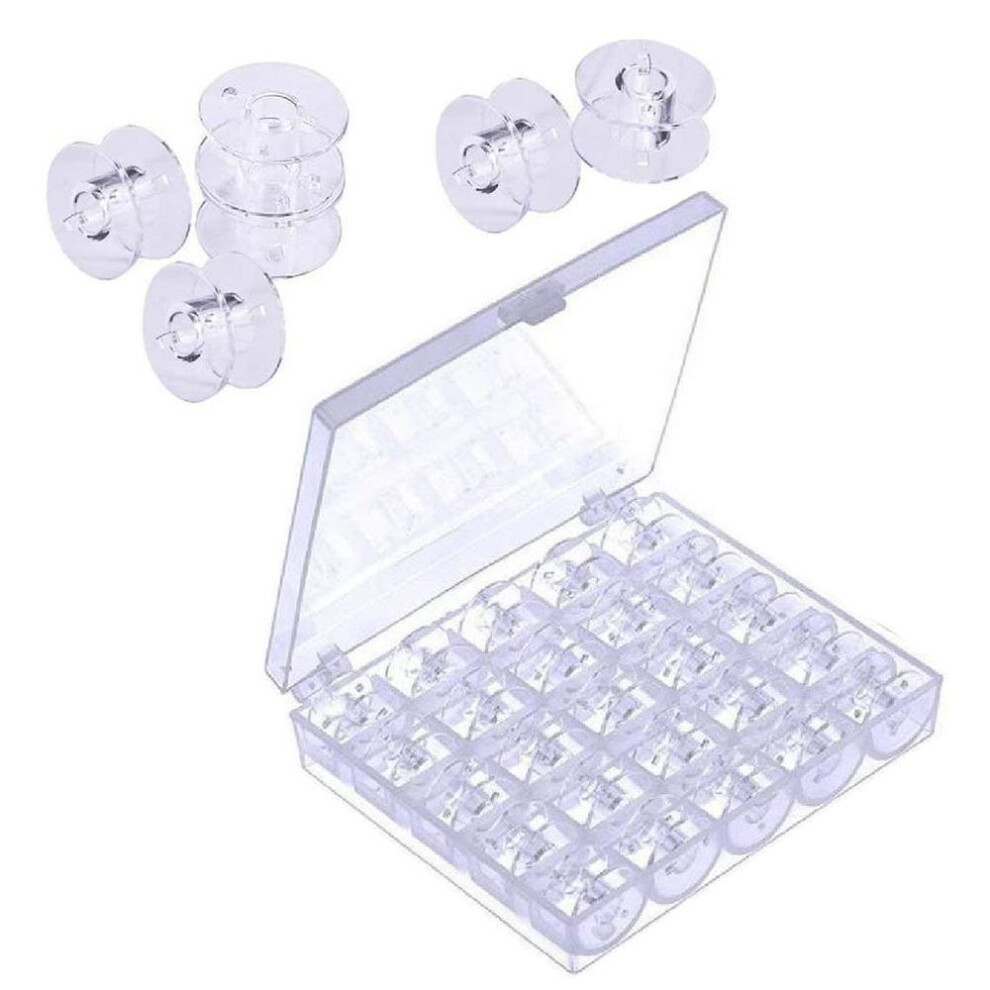 25pcs Transparent Plastic Sewing Machine Bobbins With Bobbin Storage Case