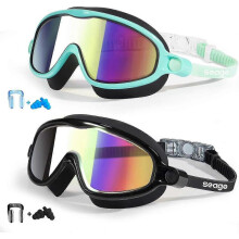 (Lightgreen& Black) Swim Goggles 2 Pack Anti-Fog Anti-UV Wide View Swimming Goggles for Kids 3-14