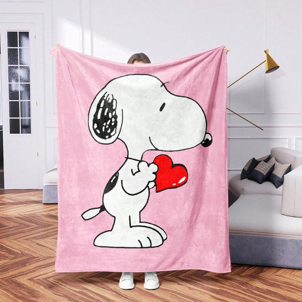 (7, 100*150) Flannel Blanket with Cute Snoopy Cartoon Print-image-OPC-PJ76S25-NEW