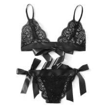 (2XL, Black) Women Lingerie Set Sexy Underwear Bra + G-string Tw