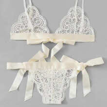 (L, White) Women Lingerie Set Sexy Underwear Bra + G-string Tw