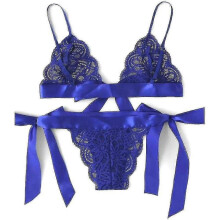 (2XL, Blue) Women Lingerie Set Sexy Underwear Bra + G-string Tw