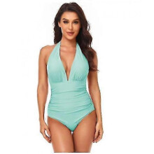 (M, COLOR12) Women V Neck New Arrival One Piece Swimsuit Halter Backless Ruched Tummy Control Bathing Suit