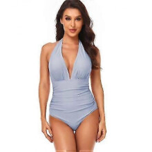 (XXL, COLOR4) Women V Neck New Arrival One Piece Swimsuit Halter Backless Ruched Tummy Control Bathing Suit