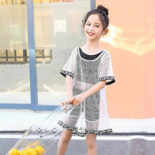 (S, white) Fresh children's swimsuit, new floral skirt style striped split swimsuit, girl's swimsuit