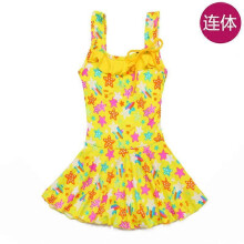(M, 1114yellow) Fresh children's swimsuit, new floral skirt style striped split swimsuit, girl's swimsuit