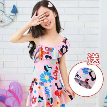 (M, 1810pink) Fresh children's swimsuit, new floral skirt style striped split swimsuit, girl's swimsuit