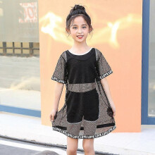 (3XL, black) Fresh children's swimsuit, new floral skirt style striped split swimsuit, girl's swimsuit
