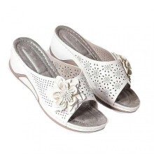 (42, White) Pu Leather Soft Footbed Orthopedic Arch-support Sandals For Women Hollow Wedge Flower Shoes Summer Tw