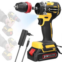 (1pcs battery EU Plug, Multicolor) Geevorks 21V 2in1 Lithium Drill Electric Screwdriver Multi-function Power Tool High Torque Brushless