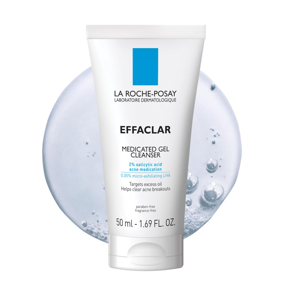 La Roche-Posay Effaclar Medicated Gel Cleanser  2% Salicylic Acid Cleanser + LHA + Glycerin  Foaming Acne Face Wash  Helps Clear & Prevent Acne B