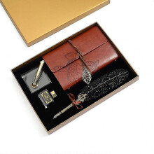 (Black) Retro Calligraphy Feather Dip Pen Writing Ink Notebook Fountain Pens Stationery