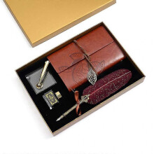 (Red) Retro Calligraphy Feather Dip Pen Writing Ink Notebook Fountain Pens Stationery