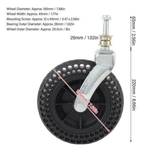 8in TPE Rubber Front Trolley Wheel 75kg Load Solid Non-Slip 1