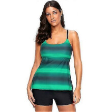 (L, Green A) Womens Tankini Swimsuits Athletic Two Piece Tummy Control Bathing Suits With Shorts Modest Tank Tops