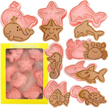 (Style 3) Animal Cookie Cutters Set  Animal Cookie Stamps 8 Piece Animal Cookie Cutters With Plunger Stamps Set For Biscuit Fondant Baking Molds