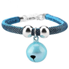 Japanese Style Pets Necklace PU Accessory Supply Cat Bell Collar with Extension Chain(Blue)