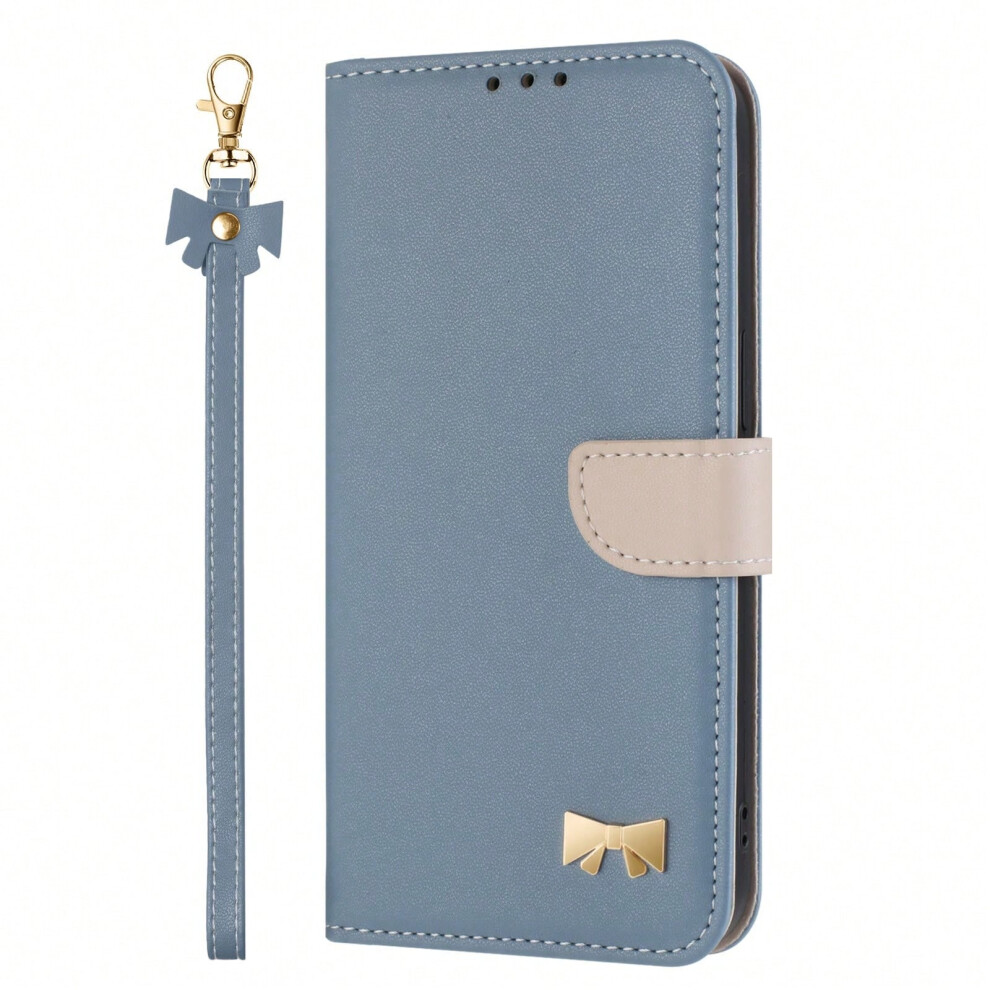 (Light blue bracelet, Google Pixel 8) Suitable for Pixel 10 Pro XL 5G solid color bow card holder mobile phone case contrast color leather case