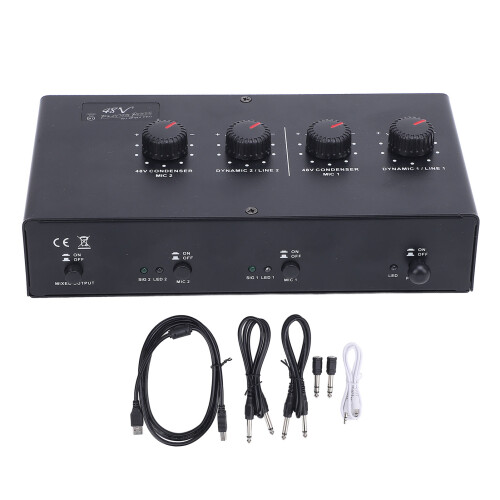 2 Channel USB Microphone Amplifier with Phantom Power, 48V, 75dB Gain 1