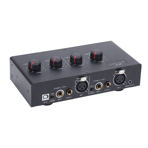 2 Channel USB Microphone Amplifier with Phantom Power, 48V, 75dB Gain
